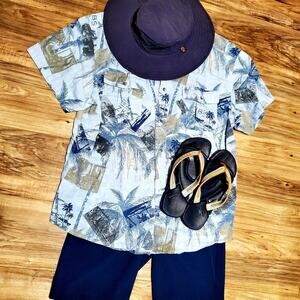 ROUTE 66 Men's blue button up short sleeved tropical shirt sz.XL